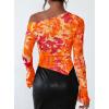 imagePRETTYGARDEN Womens Fall Trendy Off Shoulder Y2k Tops 2025 Tie Dye Mesh Long Sleeve Shirts Asymmetrical Ruched Floral BlouseFloral Orange