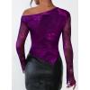 imagePRETTYGARDEN Womens Fall Trendy Off Shoulder Y2k Tops 2025 Tie Dye Mesh Long Sleeve Shirts Asymmetrical Ruched Floral BlousePrint Purple