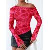 imagePRETTYGARDEN Womens Fall Trendy Off Shoulder Y2k Tops 2025 Tie Dye Mesh Long Sleeve Shirts Asymmetrical Ruched Floral BlouseRose Tan