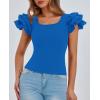 imagePRETTYGARDEN Womens Ruffle Short Sleeve Shirts 2025 Summer Casual Basic Tee Cute Fitted Crew Neck Fashion Tops ClothesBlue