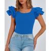imagePRETTYGARDEN Womens Ruffle Short Sleeve Shirts 2025 Summer Casual Basic Tee Cute Fitted Crew Neck Fashion Tops ClothesBlue