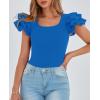 imagePRETTYGARDEN Womens Ruffle Short Sleeve Shirts 2025 Summer Casual Basic Tee Cute Fitted Crew Neck Fashion Tops ClothesBlue