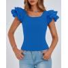imagePRETTYGARDEN Womens Ruffle Short Sleeve Shirts 2025 Summer Casual Basic Tee Cute Fitted Crew Neck Fashion Tops ClothesBlue