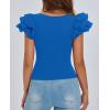 imagePRETTYGARDEN Womens Ruffle Short Sleeve Shirts 2025 Summer Casual Basic Tee Cute Fitted Crew Neck Fashion Tops ClothesBlue
