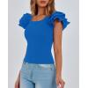 imagePRETTYGARDEN Womens Ruffle Short Sleeve Shirts 2025 Summer Casual Basic Tee Cute Fitted Crew Neck Fashion Tops ClothesBlue