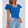 imagePRETTYGARDEN Womens Ruffle Short Sleeve Shirts 2025 Summer Casual Basic Tee Cute Fitted Crew Neck Fashion Tops ClothesBlue