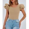 imagePRETTYGARDEN Womens Ruffle Short Sleeve Shirts 2025 Summer Casual Basic Tee Cute Fitted Crew Neck Fashion Tops ClothesKhaki