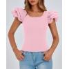 imagePRETTYGARDEN Womens Ruffle Short Sleeve Shirts 2025 Summer Casual Basic Tee Cute Fitted Crew Neck Fashion Tops ClothesLight Pink