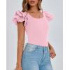 imagePRETTYGARDEN Womens Ruffle Short Sleeve Shirts 2025 Summer Casual Basic Tee Cute Fitted Crew Neck Fashion Tops ClothesLight Pink