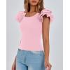 imagePRETTYGARDEN Womens Ruffle Short Sleeve Shirts 2025 Summer Casual Basic Tee Cute Fitted Crew Neck Fashion Tops ClothesLight Pink