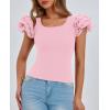 imagePRETTYGARDEN Womens Ruffle Short Sleeve Shirts 2025 Summer Casual Basic Tee Cute Fitted Crew Neck Fashion Tops ClothesLight Pink
