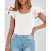 imagePRETTYGARDEN Womens Ruffle Short Sleeve Shirts 2025 Summer Casual Basic Tee Cute Fitted Crew Neck Fashion Tops ClothesWhite