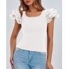 imagePRETTYGARDEN Womens Ruffle Short Sleeve Shirts 2025 Summer Casual Basic Tee Cute Fitted Crew Neck Fashion Tops ClothesWhite