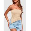 imagePRETTYGARDEN Womens Summer Tube Tops 2025 Trendy Strapless Ruched Going Out Tops Outfits Asymmetrical Bandeau ShirtsApricot