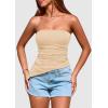 imagePRETTYGARDEN Womens Summer Tube Tops 2025 Trendy Strapless Ruched Going Out Tops Outfits Asymmetrical Bandeau ShirtsApricot