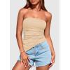 imagePRETTYGARDEN Womens Summer Tube Tops 2025 Trendy Strapless Ruched Going Out Tops Outfits Asymmetrical Bandeau ShirtsApricot