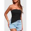 imagePRETTYGARDEN Womens Summer Tube Tops 2025 Trendy Strapless Ruched Going Out Tops Outfits Asymmetrical Bandeau ShirtsBlack