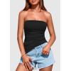 imagePRETTYGARDEN Womens Summer Tube Tops 2025 Trendy Strapless Ruched Going Out Tops Outfits Asymmetrical Bandeau ShirtsBlack
