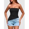 imagePRETTYGARDEN Womens Summer Tube Tops 2025 Trendy Strapless Ruched Going Out Tops Outfits Asymmetrical Bandeau ShirtsBlack