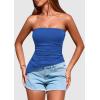 imagePRETTYGARDEN Womens Summer Tube Tops 2025 Trendy Strapless Ruched Going Out Tops Outfits Asymmetrical Bandeau ShirtsBlue