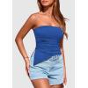imagePRETTYGARDEN Womens Summer Tube Tops 2025 Trendy Strapless Ruched Going Out Tops Outfits Asymmetrical Bandeau ShirtsBlue