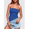 imagePRETTYGARDEN Womens Summer Tube Tops 2025 Trendy Strapless Ruched Going Out Tops Outfits Asymmetrical Bandeau ShirtsBlue