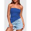 imagePRETTYGARDEN Womens Summer Tube Tops 2025 Trendy Strapless Ruched Going Out Tops Outfits Asymmetrical Bandeau ShirtsBlue
