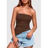imagePRETTYGARDEN Womens Summer Tube Tops 2025 Trendy Strapless Ruched Going Out Tops Outfits Asymmetrical Bandeau ShirtsBrown