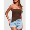 imagePRETTYGARDEN Womens Summer Tube Tops 2025 Trendy Strapless Ruched Going Out Tops Outfits Asymmetrical Bandeau ShirtsBrown