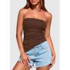 imagePRETTYGARDEN Womens Summer Tube Tops 2025 Trendy Strapless Ruched Going Out Tops Outfits Asymmetrical Bandeau ShirtsBrown