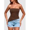 imagePRETTYGARDEN Womens Summer Tube Tops 2025 Trendy Strapless Ruched Going Out Tops Outfits Asymmetrical Bandeau ShirtsBrown
