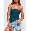 imagePRETTYGARDEN Womens Summer Tube Tops 2025 Trendy Strapless Ruched Going Out Tops Outfits Asymmetrical Bandeau ShirtsDark Blue