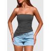 imagePRETTYGARDEN Womens Summer Tube Tops 2025 Trendy Strapless Ruched Going Out Tops Outfits Asymmetrical Bandeau ShirtsDark Grey