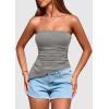 imagePRETTYGARDEN Womens Summer Tube Tops 2025 Trendy Strapless Ruched Going Out Tops Outfits Asymmetrical Bandeau ShirtsGrey
