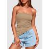 imagePRETTYGARDEN Womens Summer Tube Tops 2025 Trendy Strapless Ruched Going Out Tops Outfits Asymmetrical Bandeau ShirtsKhaki