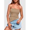 imagePRETTYGARDEN Womens Summer Tube Tops 2025 Trendy Strapless Ruched Going Out Tops Outfits Asymmetrical Bandeau ShirtsKhaki
