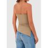 imagePRETTYGARDEN Womens Summer Tube Tops 2025 Trendy Strapless Ruched Going Out Tops Outfits Asymmetrical Bandeau ShirtsKhaki