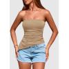 imagePRETTYGARDEN Womens Summer Tube Tops 2025 Trendy Strapless Ruched Going Out Tops Outfits Asymmetrical Bandeau ShirtsKhaki