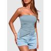 imagePRETTYGARDEN Womens Summer Tube Tops 2025 Trendy Strapless Ruched Going Out Tops Outfits Asymmetrical Bandeau ShirtsLight Grey Blue