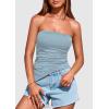 imagePRETTYGARDEN Womens Summer Tube Tops 2025 Trendy Strapless Ruched Going Out Tops Outfits Asymmetrical Bandeau ShirtsLight Grey Blue