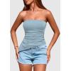 imagePRETTYGARDEN Womens Summer Tube Tops 2025 Trendy Strapless Ruched Going Out Tops Outfits Asymmetrical Bandeau ShirtsLight Grey Blue