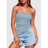 imagePRETTYGARDEN Womens Summer Tube Tops 2025 Trendy Strapless Ruched Going Out Tops Outfits Asymmetrical Bandeau ShirtsLight Grey Blue