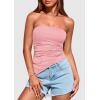 imagePRETTYGARDEN Womens Summer Tube Tops 2025 Trendy Strapless Ruched Going Out Tops Outfits Asymmetrical Bandeau ShirtsPink