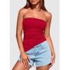 imagePRETTYGARDEN Womens Summer Tube Tops 2025 Trendy Strapless Ruched Going Out Tops Outfits Asymmetrical Bandeau ShirtsRed