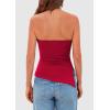 imagePRETTYGARDEN Womens Summer Tube Tops 2025 Trendy Strapless Ruched Going Out Tops Outfits Asymmetrical Bandeau ShirtsRed