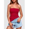 imagePRETTYGARDEN Womens Summer Tube Tops 2025 Trendy Strapless Ruched Going Out Tops Outfits Asymmetrical Bandeau ShirtsRed