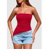 imagePRETTYGARDEN Womens Summer Tube Tops 2025 Trendy Strapless Ruched Going Out Tops Outfits Asymmetrical Bandeau ShirtsRed