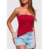 imagePRETTYGARDEN Womens Summer Tube Tops 2025 Trendy Strapless Ruched Going Out Tops Outfits Asymmetrical Bandeau ShirtsRed
