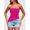imagePRETTYGARDEN Womens Summer Tube Tops 2025 Trendy Strapless Ruched Going Out Tops Outfits Asymmetrical Bandeau ShirtsRose Red