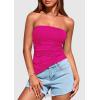 imagePRETTYGARDEN Womens Summer Tube Tops 2025 Trendy Strapless Ruched Going Out Tops Outfits Asymmetrical Bandeau ShirtsRose Red